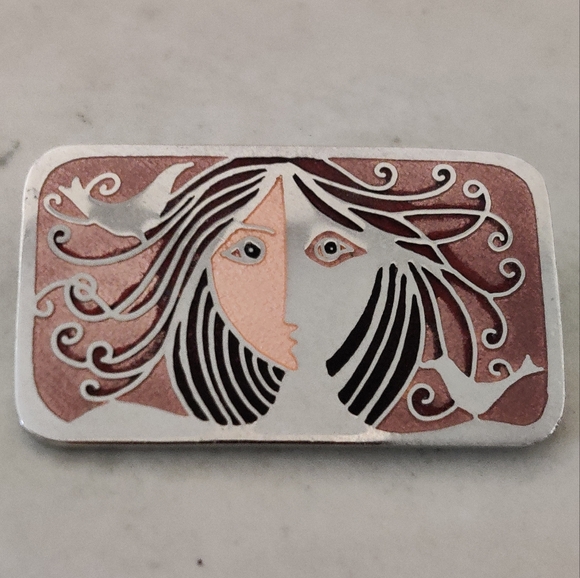 Vintage Art Nouveau Revival De Passille Sylvestre Enamel Brooch - Picture 1 of 11